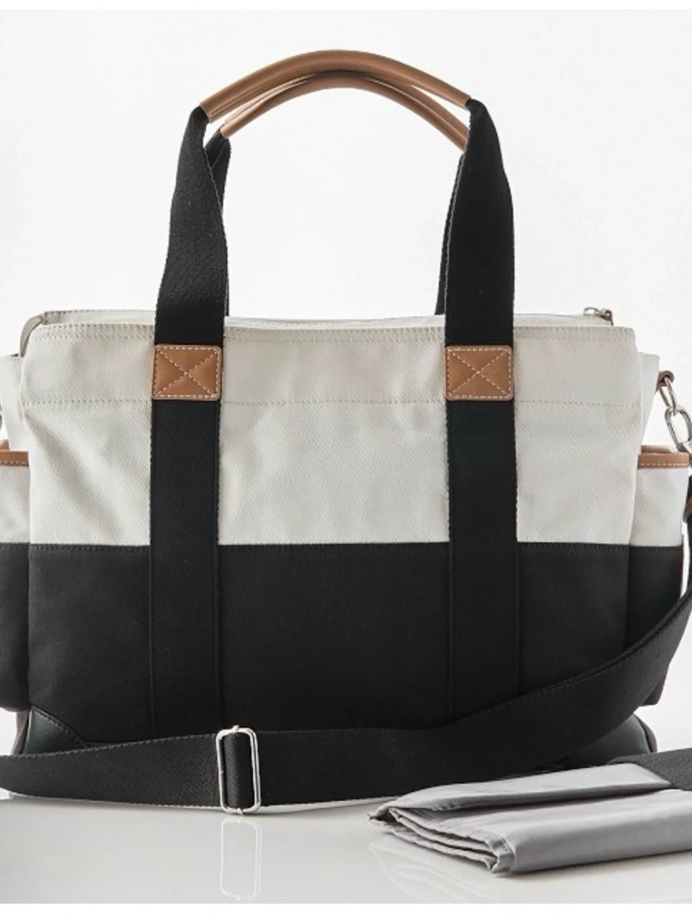 Pottery Barn Kids Large Diaper Bag with Changing Pad | Black & Ivory